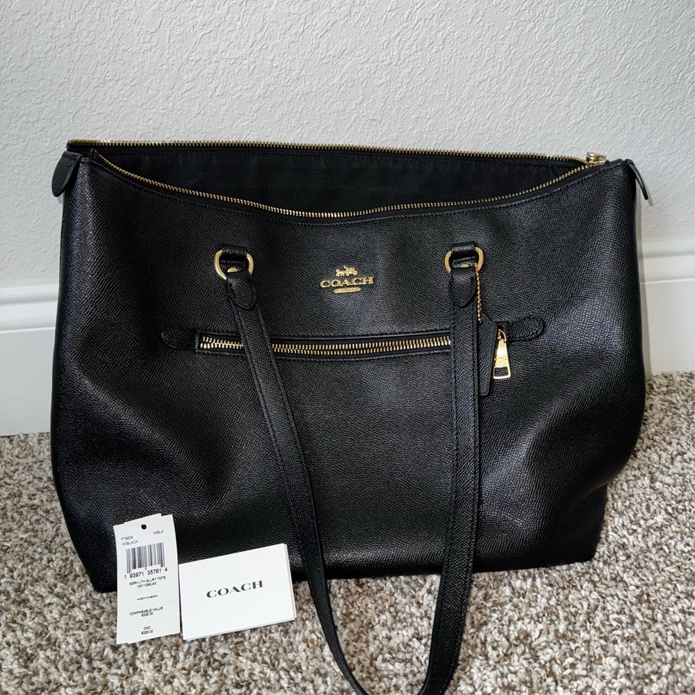 Coach Black Pebbled Leather Tote with Gold Accents